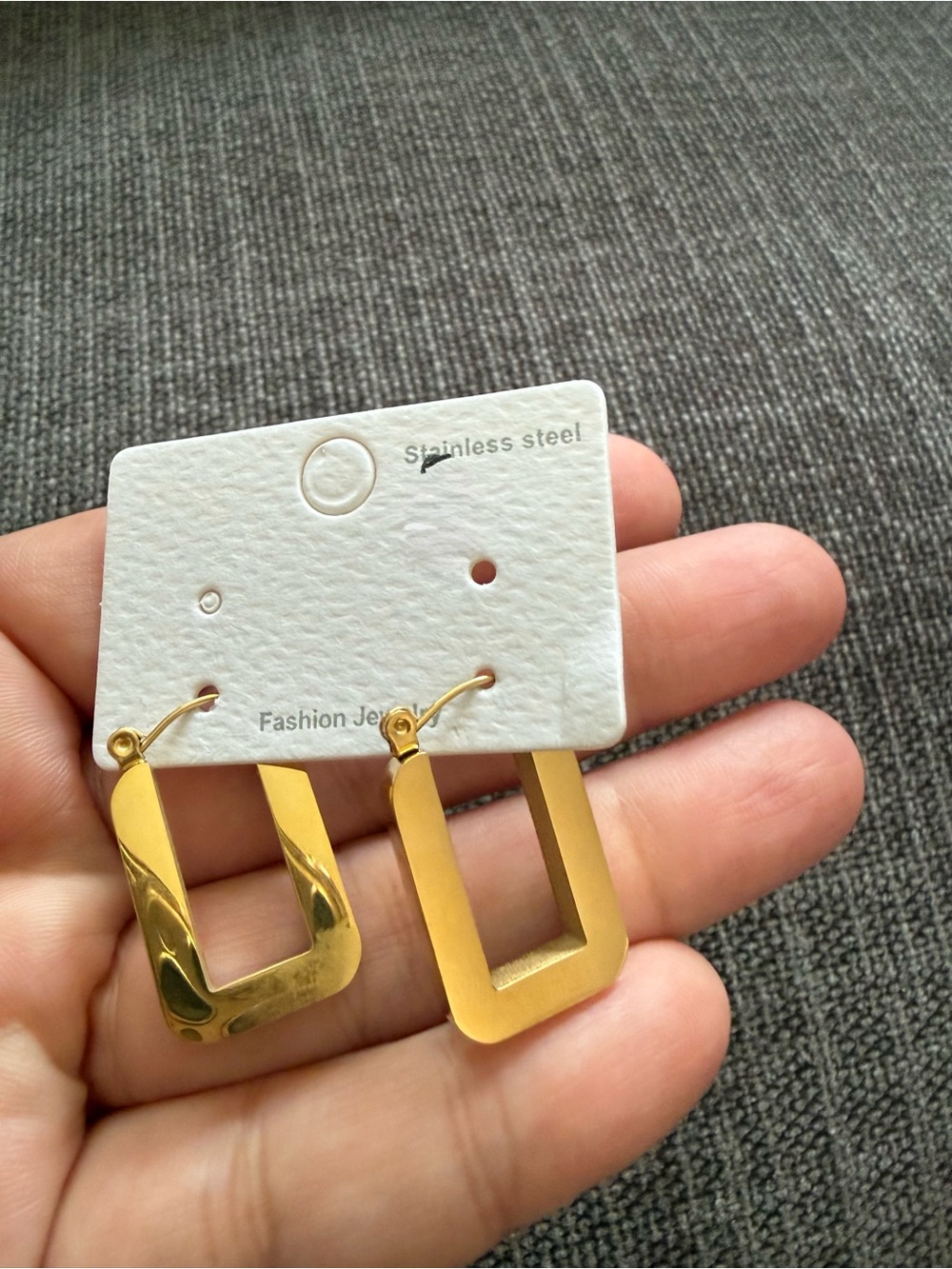 Fashion Jewelry Gold Rectangular Drop Hoop Earrings ( stainless steel)